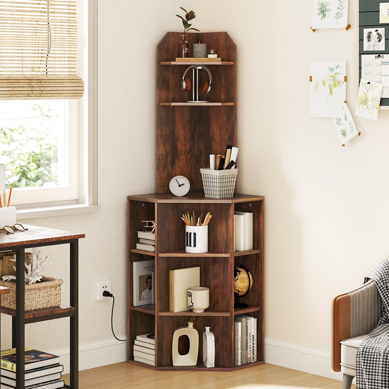 6-Tier Corner Shelf with Charging Station and 2 USB Ports Perfect for Any Room